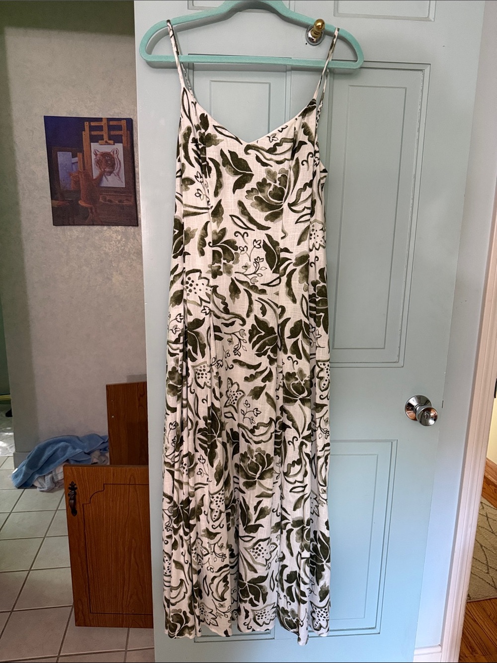 MSK White Maxi Dress with Olive Green Floral Print - Picture 1 of 3